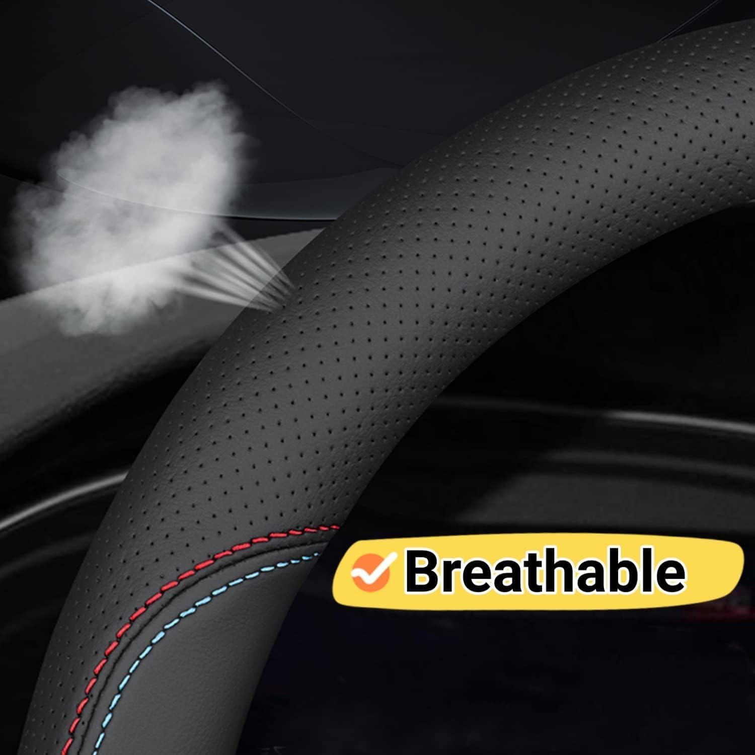 15 Inch Car Leather Steering Wheel Cover, Automotive Accessories Elastic Breathable Anti-Slip Soft Wheel Protector Fits Men and Women, Suitable for SUVs, Trucks, Vehicles and RVs