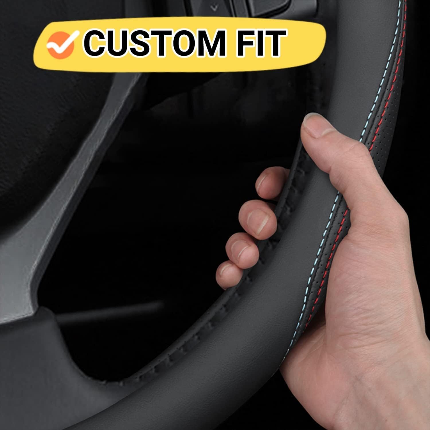 15 Inch Car Leather Steering Wheel Cover, Automotive Accessories Elastic Breathable Anti-Slip Soft Wheel Protector Fits Men and Women, Suitable for SUVs, Trucks, Vehicles and RVs