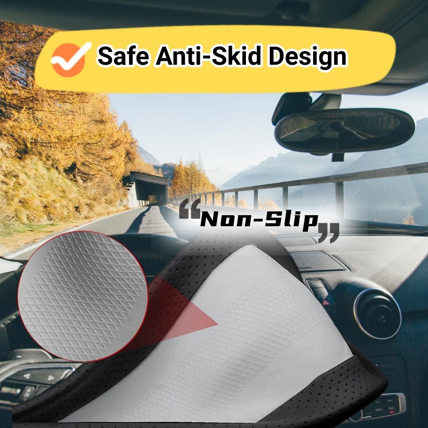 15 Inch Car Leather Steering Wheel Cover, Automotive Accessories Elastic Breathable Anti-Slip Soft Wheel Protector Fits Men and Women, Suitable for SUVs, Trucks, Vehicles and RVs
