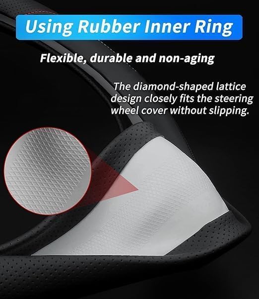 15 Inch Car Leather Steering Wheel Cover, Automotive Accessories Elastic Breathable Anti-Slip Soft Wheel Protector Fits Men and Women, Suitable for SUVs, Trucks, Vehicles and RVs