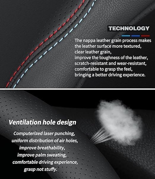 15 Inch Car Leather Steering Wheel Cover, Automotive Accessories Elastic Breathable Anti-Slip Soft Wheel Protector Fits Men and Women, Suitable for SUVs, Trucks, Vehicles and RVs