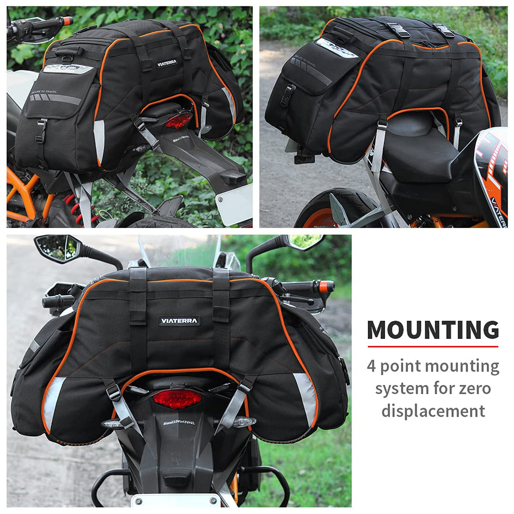 ViaTerra 100% Waterproof Claw Motorcycle Tailbag (72 LTR) (Orange) | Inclusive of Inner Waterproof Liner + Outer rain/dust Cover I Fits Most Bikes