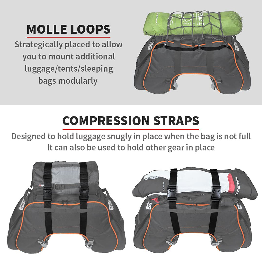 ViaTerra 100% Waterproof Claw Motorcycle Tailbag (72 LTR) (Orange) | Inclusive of Inner Waterproof Liner + Outer rain/dust Cover I Fits Most Bikes