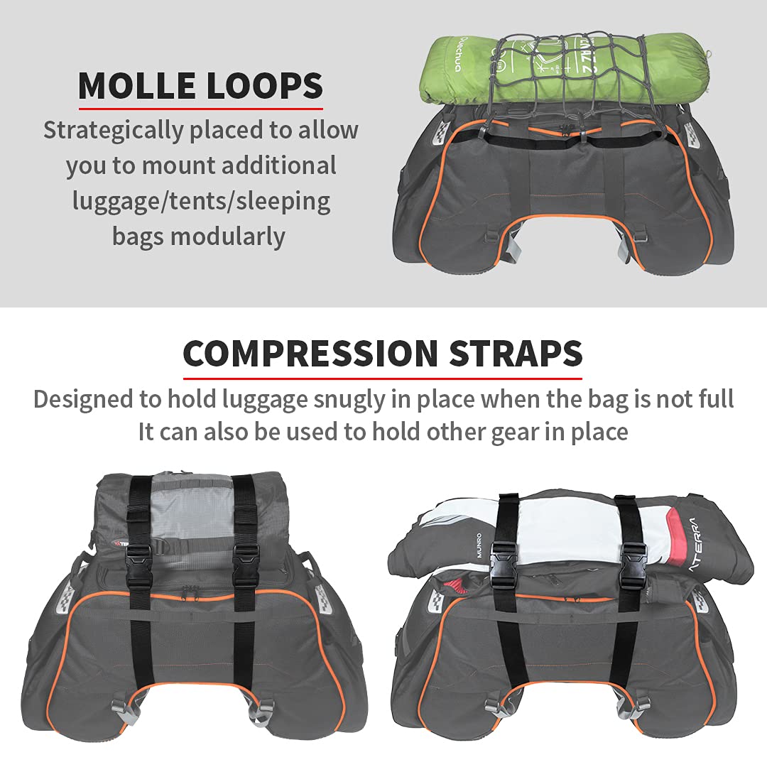 ViaTerra 100% Waterproof Claw Motorcycle Tailbag (72 LTR) (Orange) | Inclusive of Inner Waterproof Liner + Outer rain/dust Cover I Fits Most Bikes