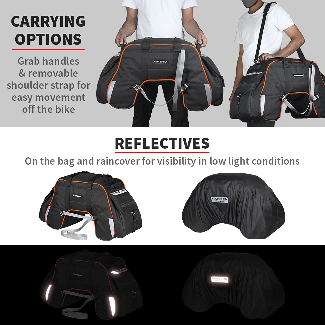 ViaTerra 100% Waterproof Claw Motorcycle Tailbag (72 LTR) (Orange) | Inclusive of Inner Waterproof Liner + Outer rain/dust Cover I Fits Most Bikes