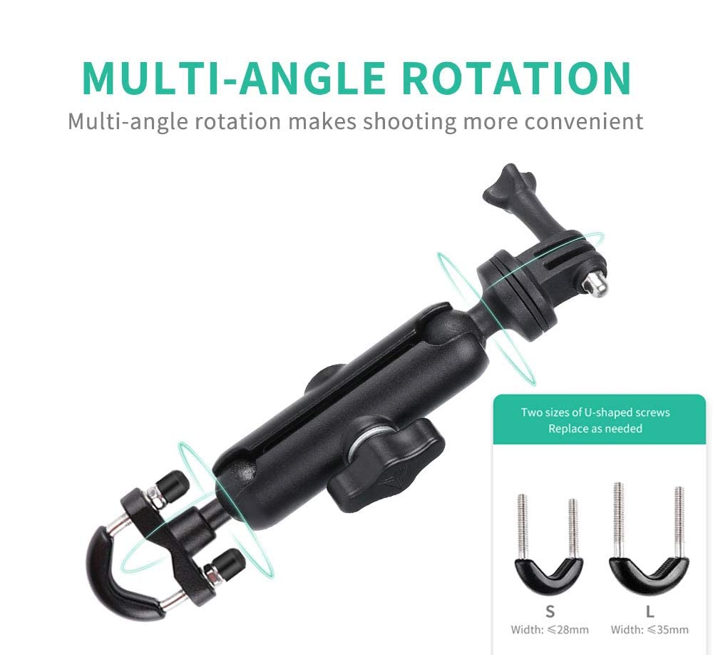 ADOFYS 2022 Version Action Camera Mount (Handlebar only) Aluminium Alloy Universal Mount with Two 360° rotational Angle 1/4 Metal Stand for All Action Cameras