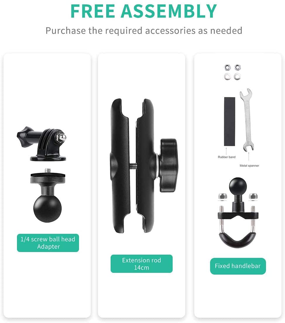 ADOFYS 2022 Version Action Camera Mount (Handlebar only) Aluminium Alloy Universal Mount with Two 360° rotational Angle 1/4 Metal Stand for All Action Cameras