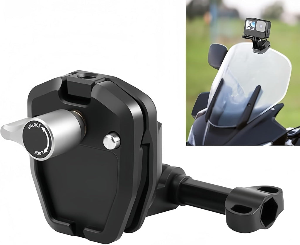 Motorcycle Bicycle Windshield Clip Mount for GoPro Hero13 12 11 10 9 8/ DJI Osmo Action 4 Pocket 3 2 1/ Insta360 X4 X3 ONE X2 Ace Pro and Other Action Cameras Motorcycle Windshield Mounting