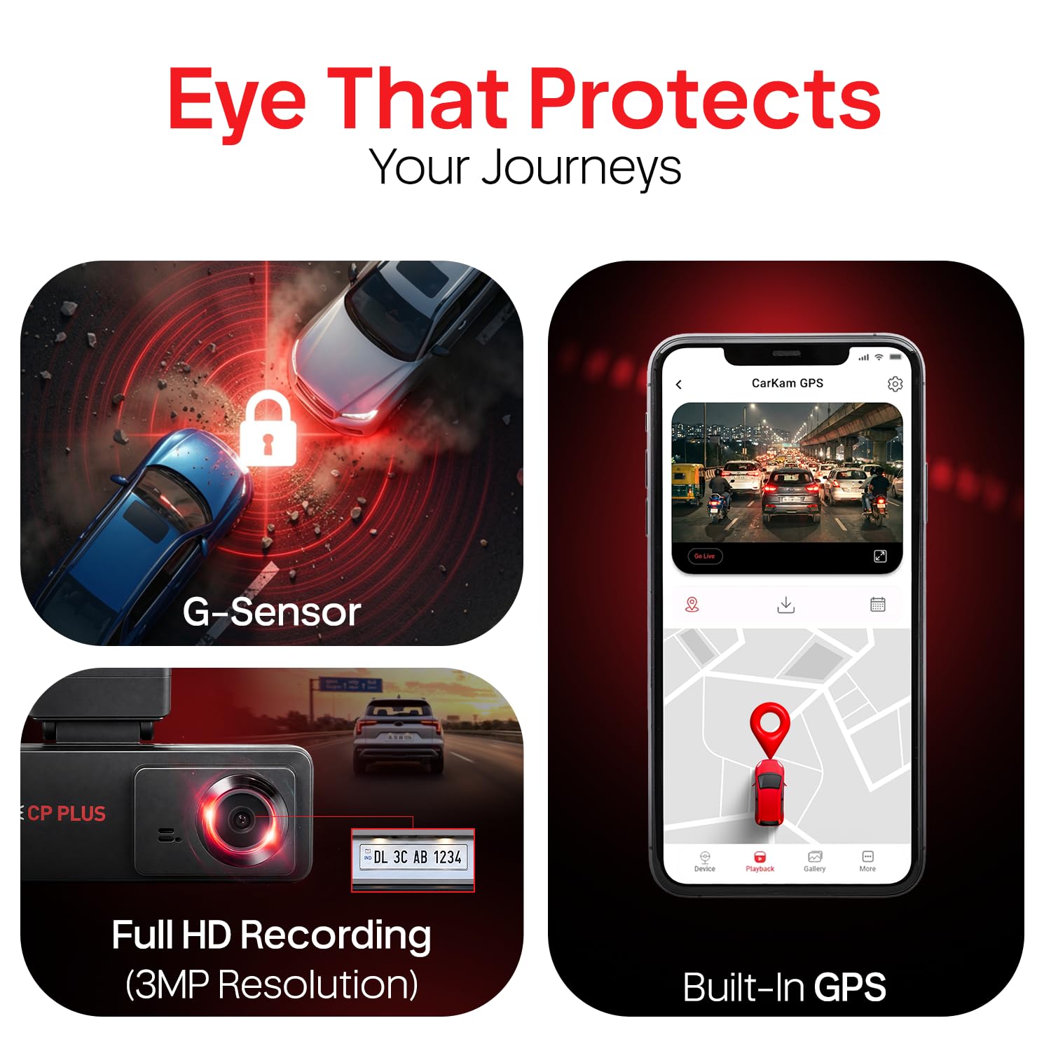 CP PLUS Dash Cam for Car CP-F34 | 3MP Dashcam for Car with GPS | WiFi Dashcam | G-Sensor | 24/7 Parking Monitoring | Car Dashcam Supports 1TB SD Card
