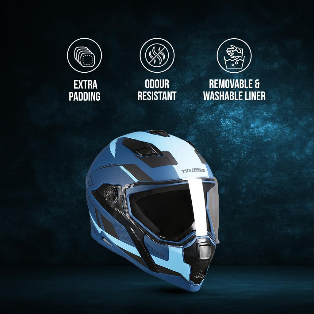 TVS Racing Anti Matter Full Face Helmet for Bike & Motorcycle Riders-DOT & ISI Certified-Lightweight ABS Shell, UV Resistant-Ventilated Comfort Liner, Quick-Release Visor & Chin Strap