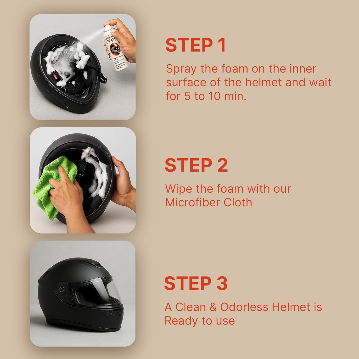 ShineXPro Helmet Cleaner Spray - 125mL - Anti-Bacterial Foaming Helmet Cleaner Spray, Safe For Skin & Hair - Deep Cleans Helmet Interior & Removes Bad Odor