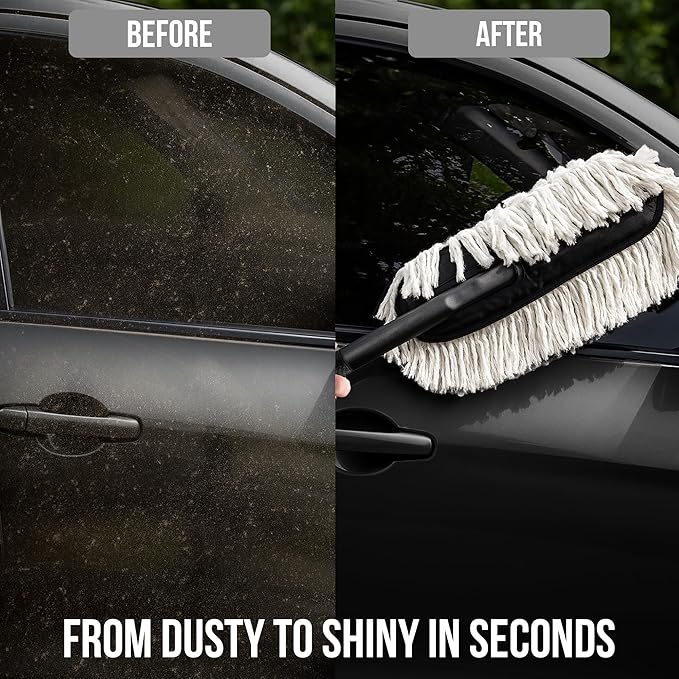 ShineXPro Car Duster - Lint-Free & Scratch-Free Car Cleaner Brush with Long Handle - Car Dust Cleaner features Paraffin Wax Coating for 2x better Cleaning Performance - Car Cleaning Brush for Exterior
