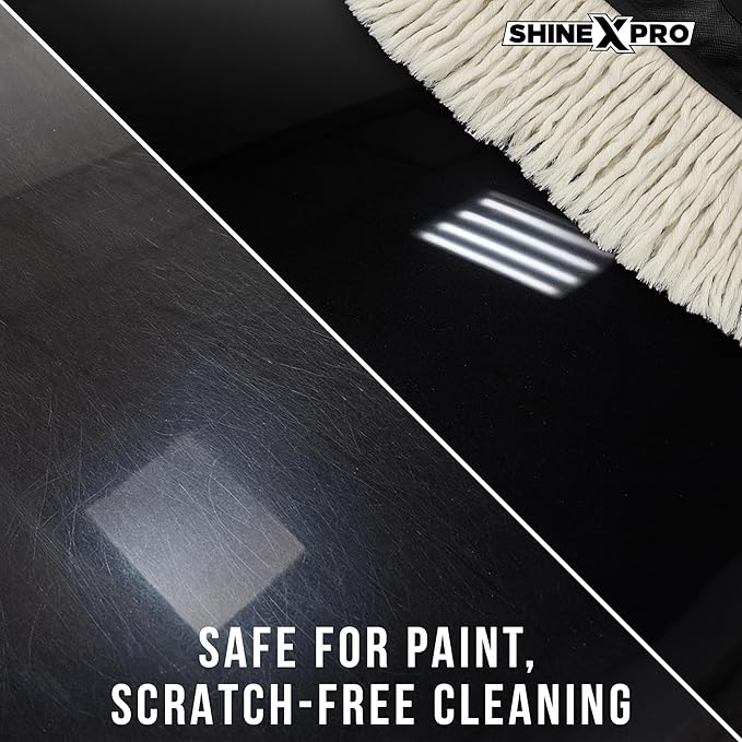 ShineXPro Car Duster - Lint-Free & Scratch-Free Car Cleaner Brush with Long Handle - Car Dust Cleaner features Paraffin Wax Coating for 2x better Cleaning Performance - Car Cleaning Brush for Exterior